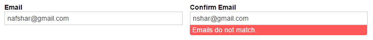 Email address in the Email field does not match the email in the Confirm Email field.