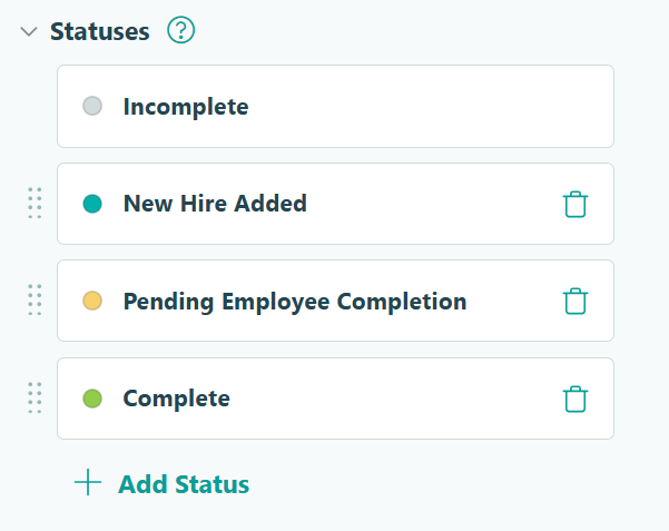 Screenshot of the statuses in the workflow settings on a form in Cognito Forms