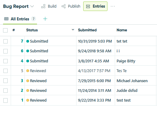 Entries page bug fixes