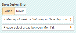 Custom error message to display underneath form fields