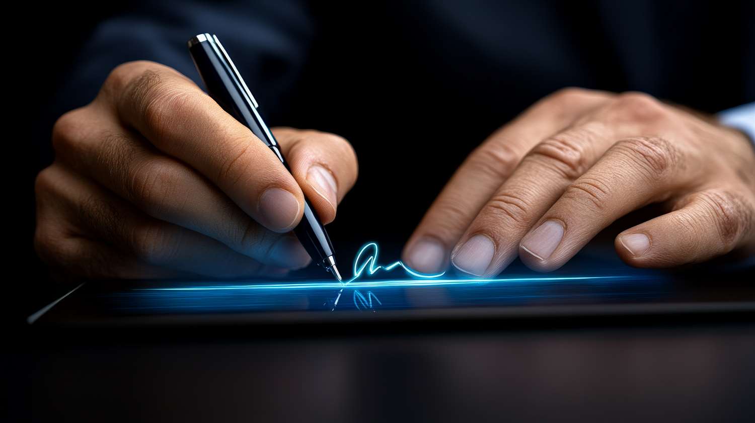 hands signing an iPad with a stylus