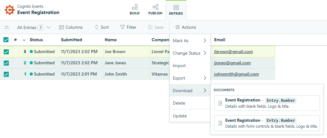 Use the checkbox in the top left corner to select all entries at once.