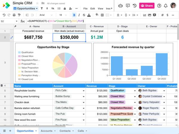 Excel sales tracker screenshot