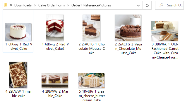 Files uploaded to Repeating Sections are also contained in their own folders.