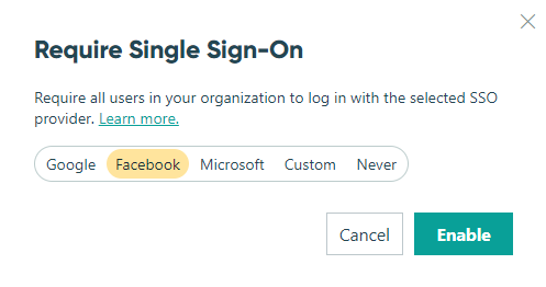 Requiring single sign-on for Facebook