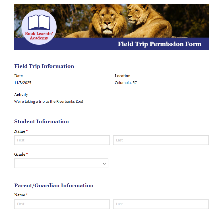 Field Trip Permission Form