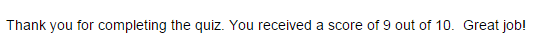 Completed quiz confirmation message with final score.