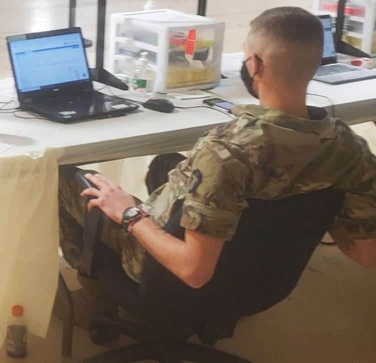 First responder looking at computer using Beyond Lucid technologies