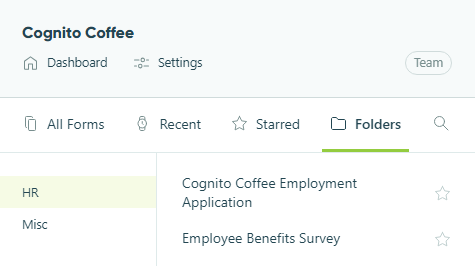 Form folders are now included in the menu.