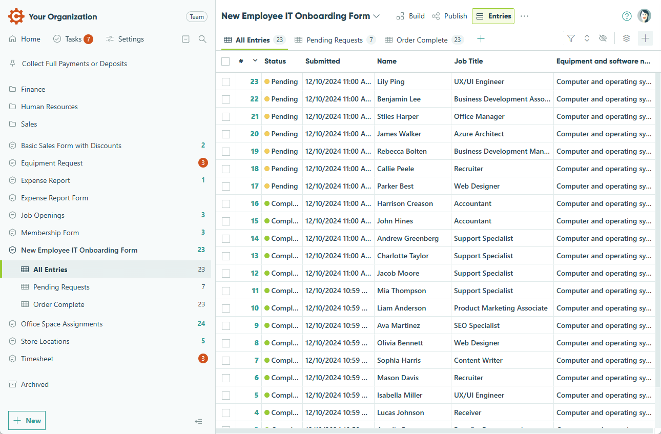 How to manage form entries using sort and filter options.