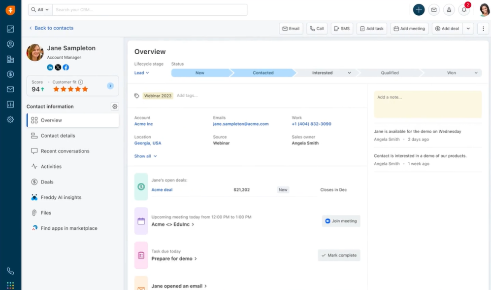 Freshsales sales tracker platform screenshot
