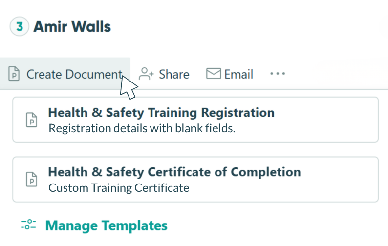screenshot of the Create Document option in a Cognito Forms entry