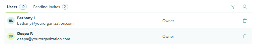 View the full list of organization users.