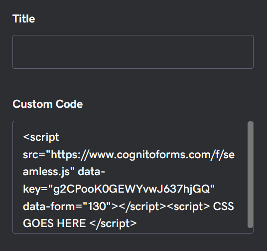 Screenshot of the Custom Code field on an HTML section in the GoDaddy Website Builder