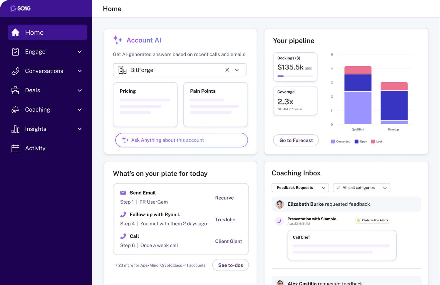 gong sales tracking platform screenshot