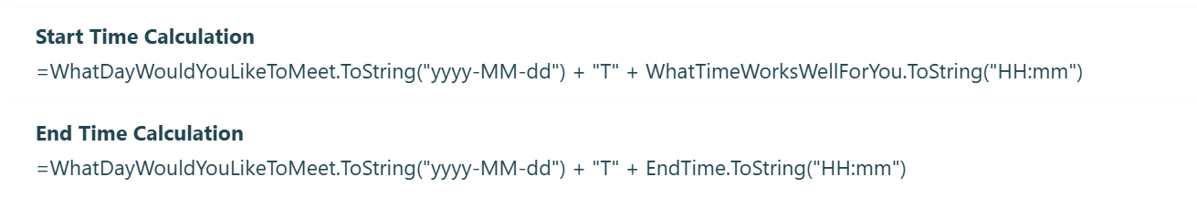 Screenshot of two Cognito Forms Calculation fields