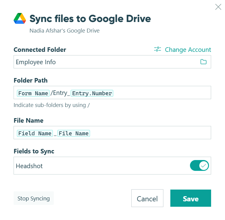 Sync files to Google Drive.