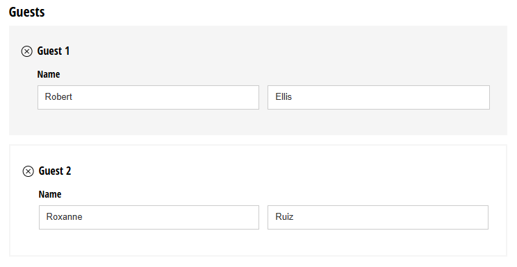 Repeating section is limited to 2 guests error message.