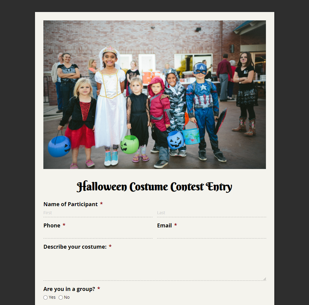 Halloween costume contest entry form