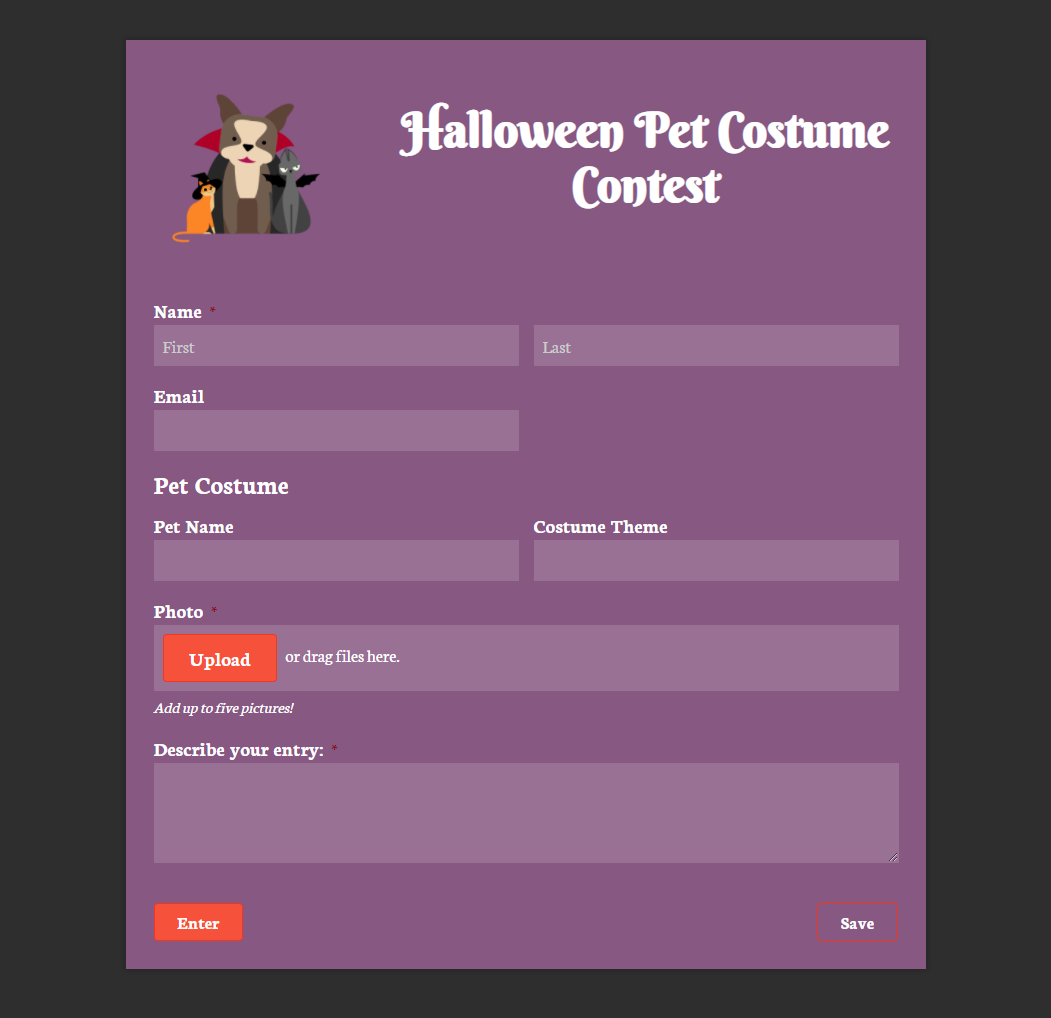 Halloween Pet Costume Contest form