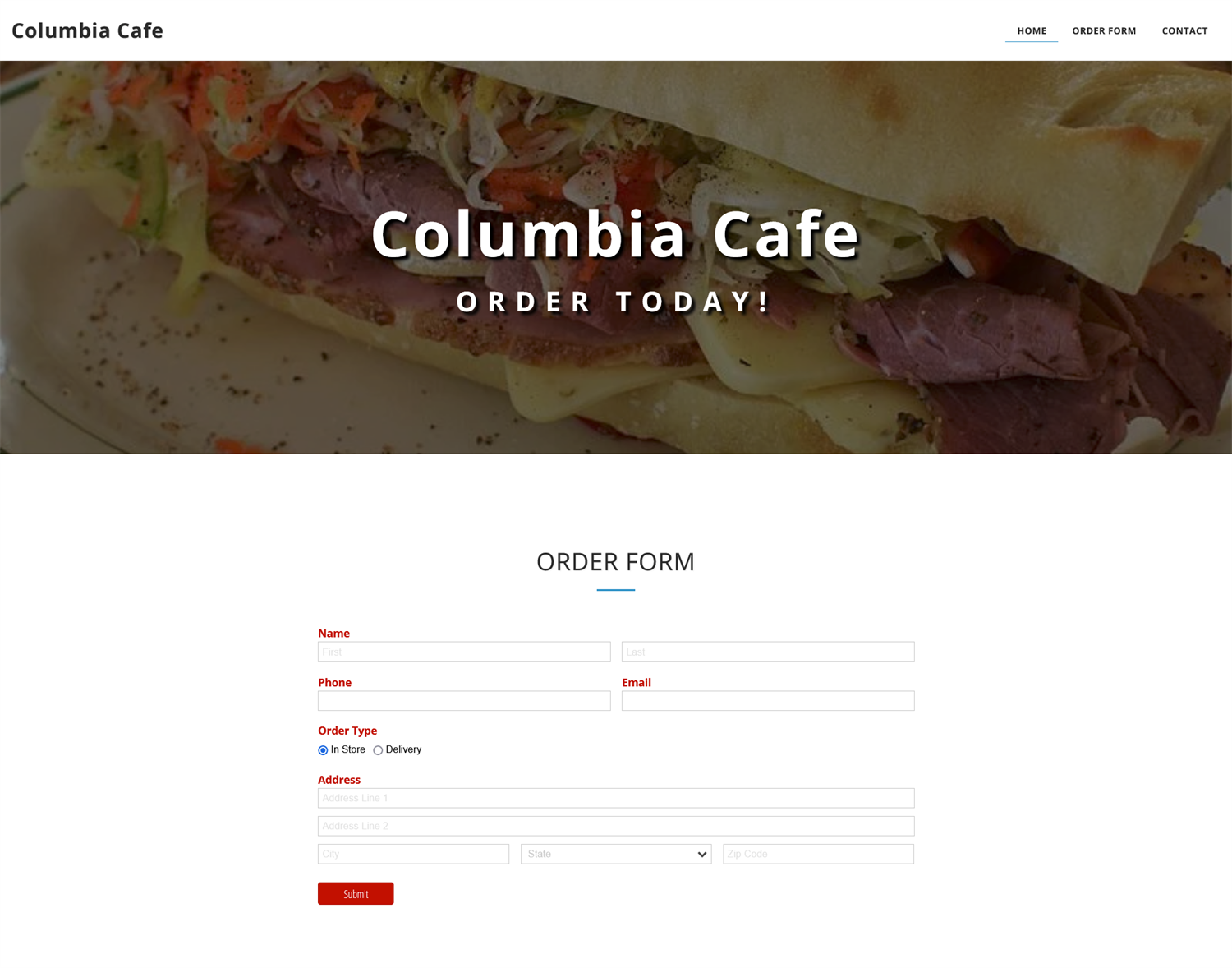 Embedded form in SITE123 website.