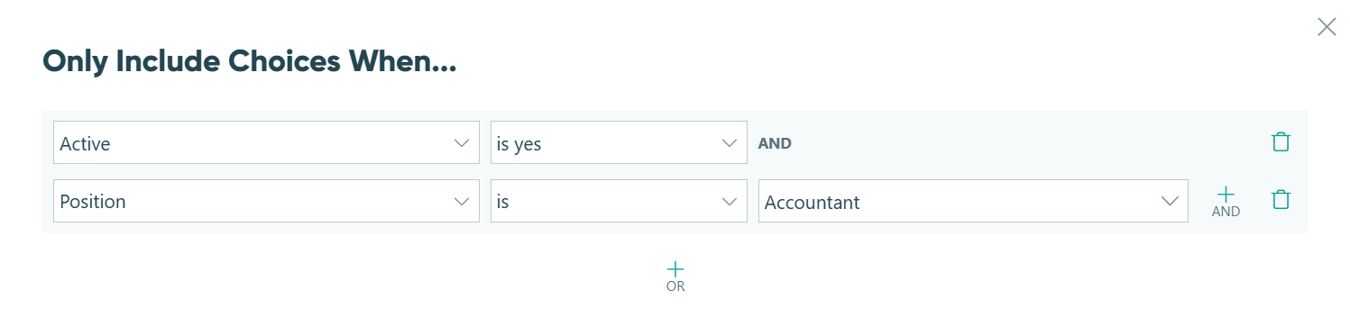 Include choices where Active is Yes.