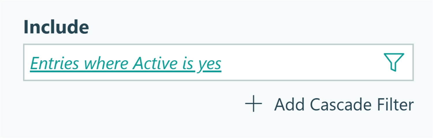 Screenshot of the include filter on the lookup field settings