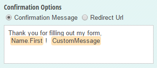 Custom code field in forms confirmation message.