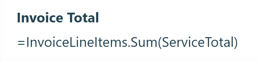 Screenshot of the calculation in Cognito Forms to total all services