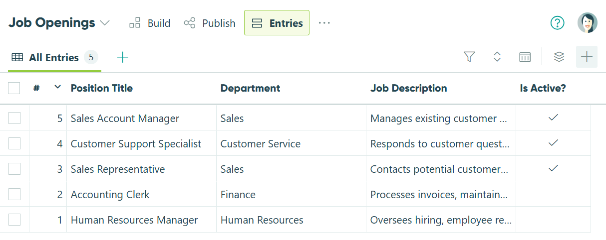 Populate the list of job openings.