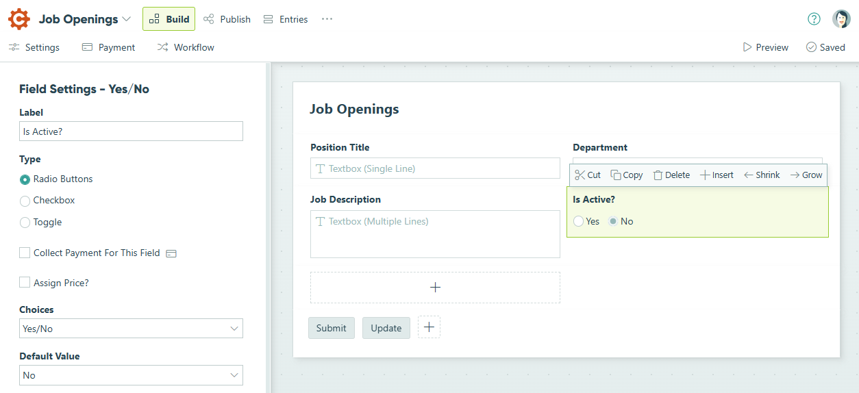 Include fields like Position Title, Department, and Job Description.