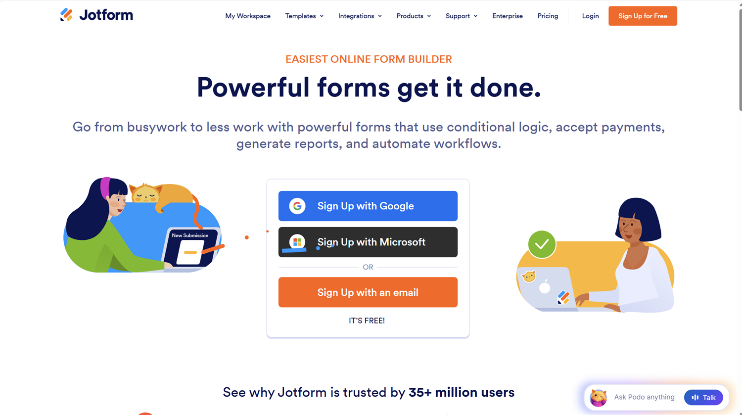 jotform homepage screenshot