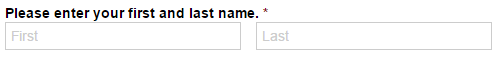 A Name field with a custom label: "Please enter your first and last name."