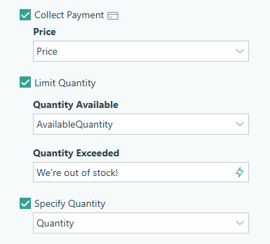 Enable quantity limits and payment for the Lookup field.