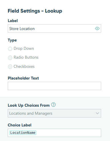 Lookup field settings.