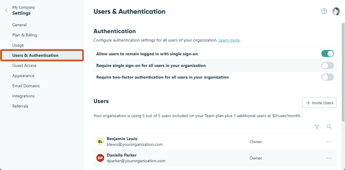 Manage your users from the Users & Authentication section.