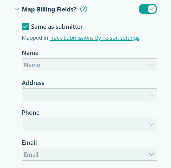 Mapping your billing fields to verify a customer's information.