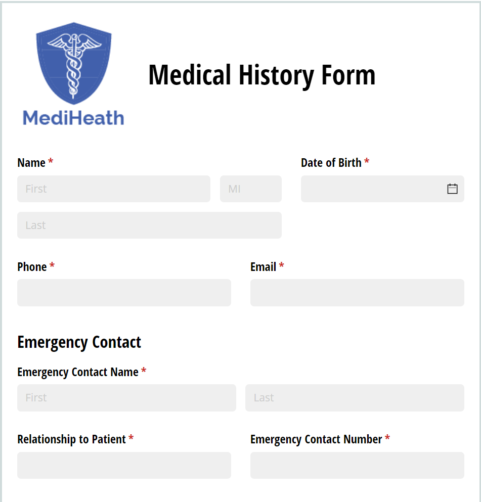 MediHealth medical history form.
