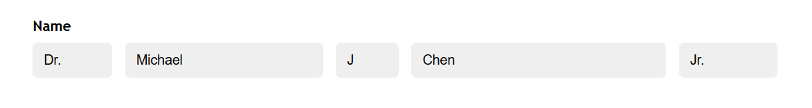 A Name field split into First and Last subfields.