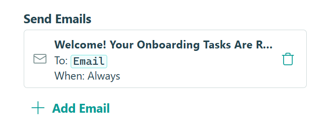 screenshot of the "Send email" option on a workflow action in Cognito Forms