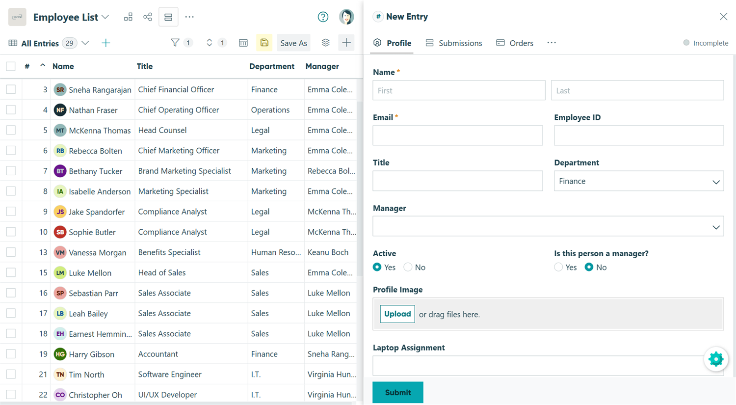 Create a new entry on the Entries page.