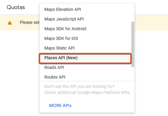 Places section in Google Maps