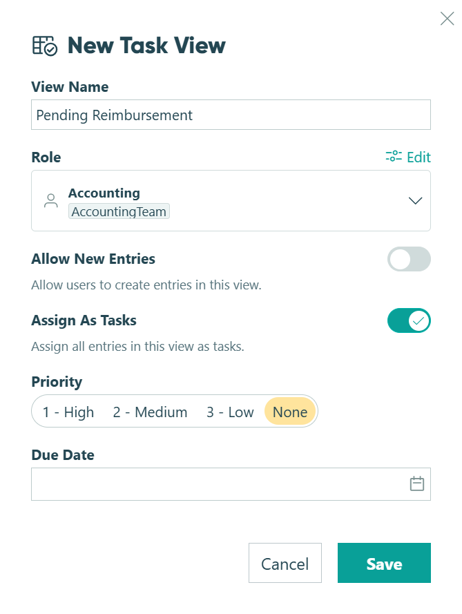 Create a new Task View assigned to the Accounting role.