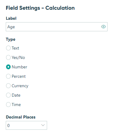 Calculation field set to the Number type.