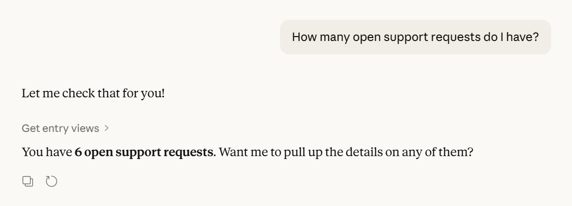 The Cognito Forms MCP connector returning an open ticket count in response to a query in Claude.