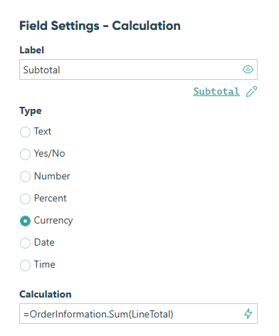 Use the .Sum function in a Calculation field to add up the repeating section orders.