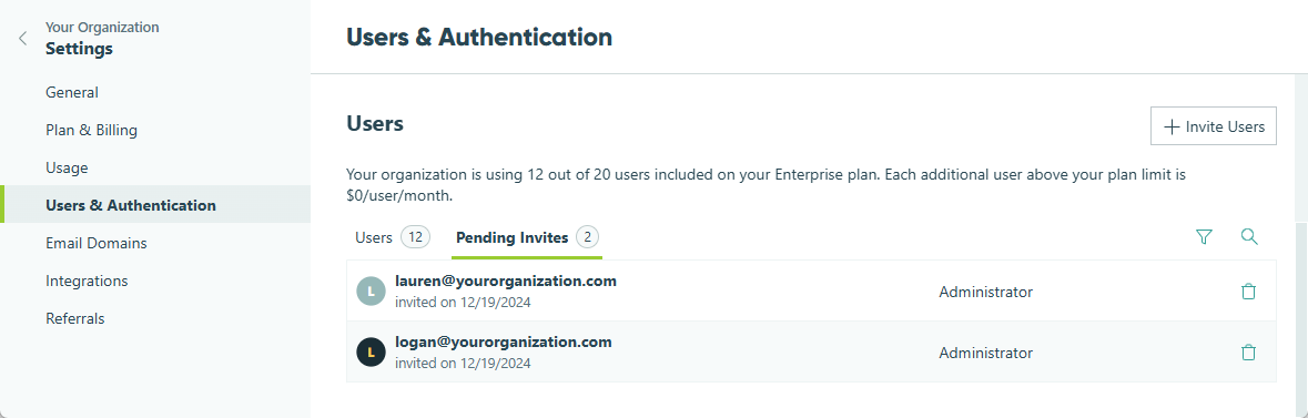 Manage your users from the Users & Authentication section.