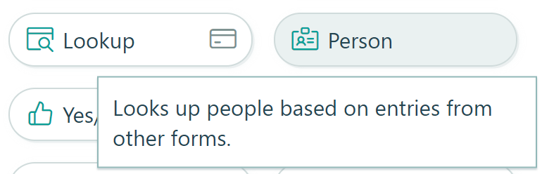 Person field in fields panel "Looks up people based on entries from other forms"