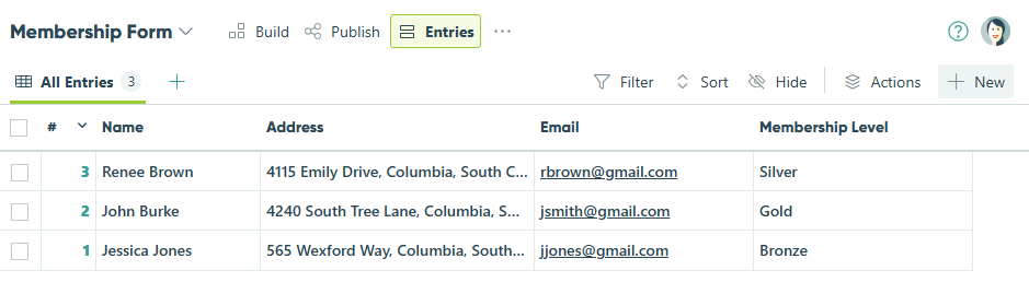 Populate the form entries for each member.