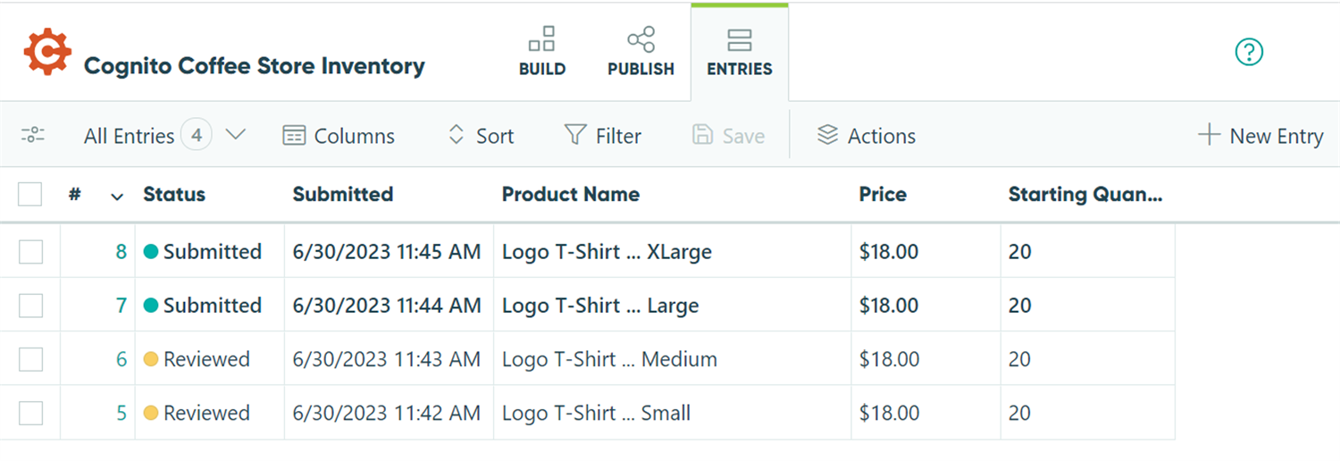 Populate the form entries with any necessary details about each item.